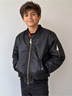 NWT Rothco MA-1 Flight Bomber Jacket Youth Large Black/Orange Reversible